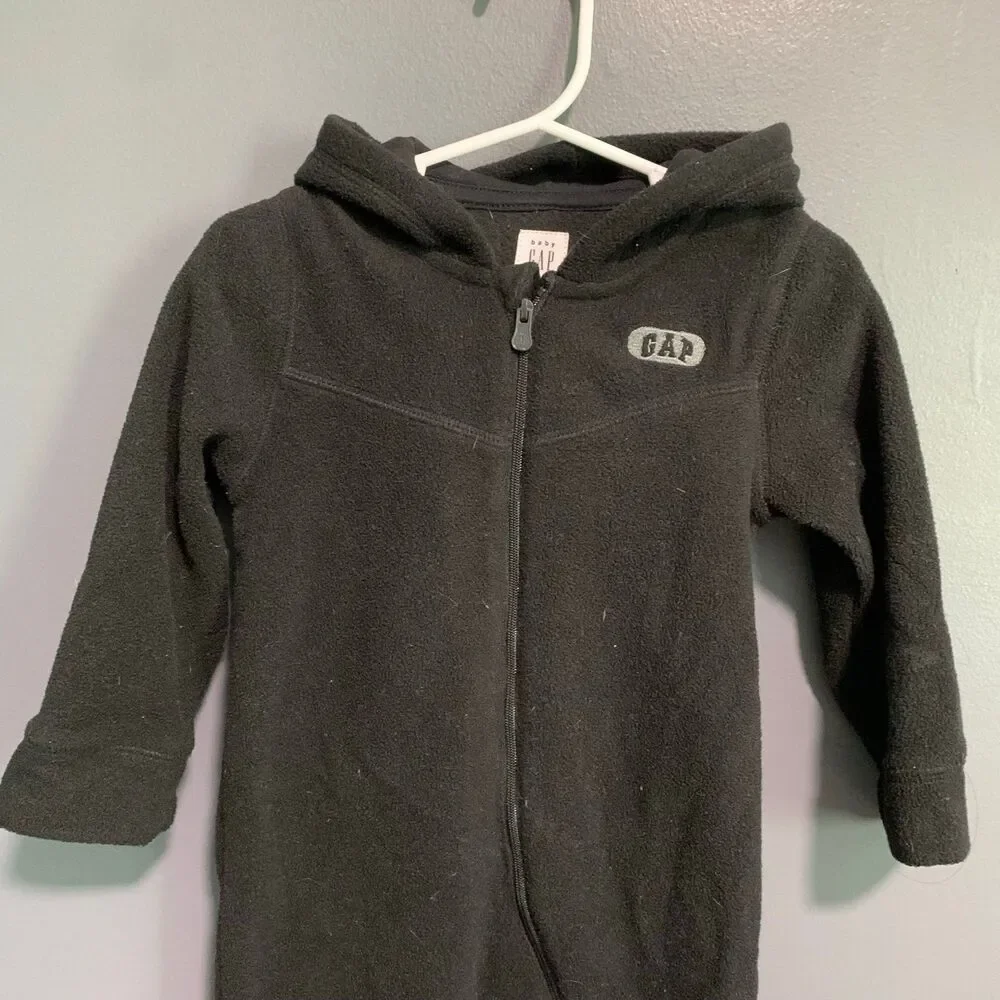 Baby GAP 18-24m Hooded Bear Ear Fleece Zip Up Bunting Suit Black